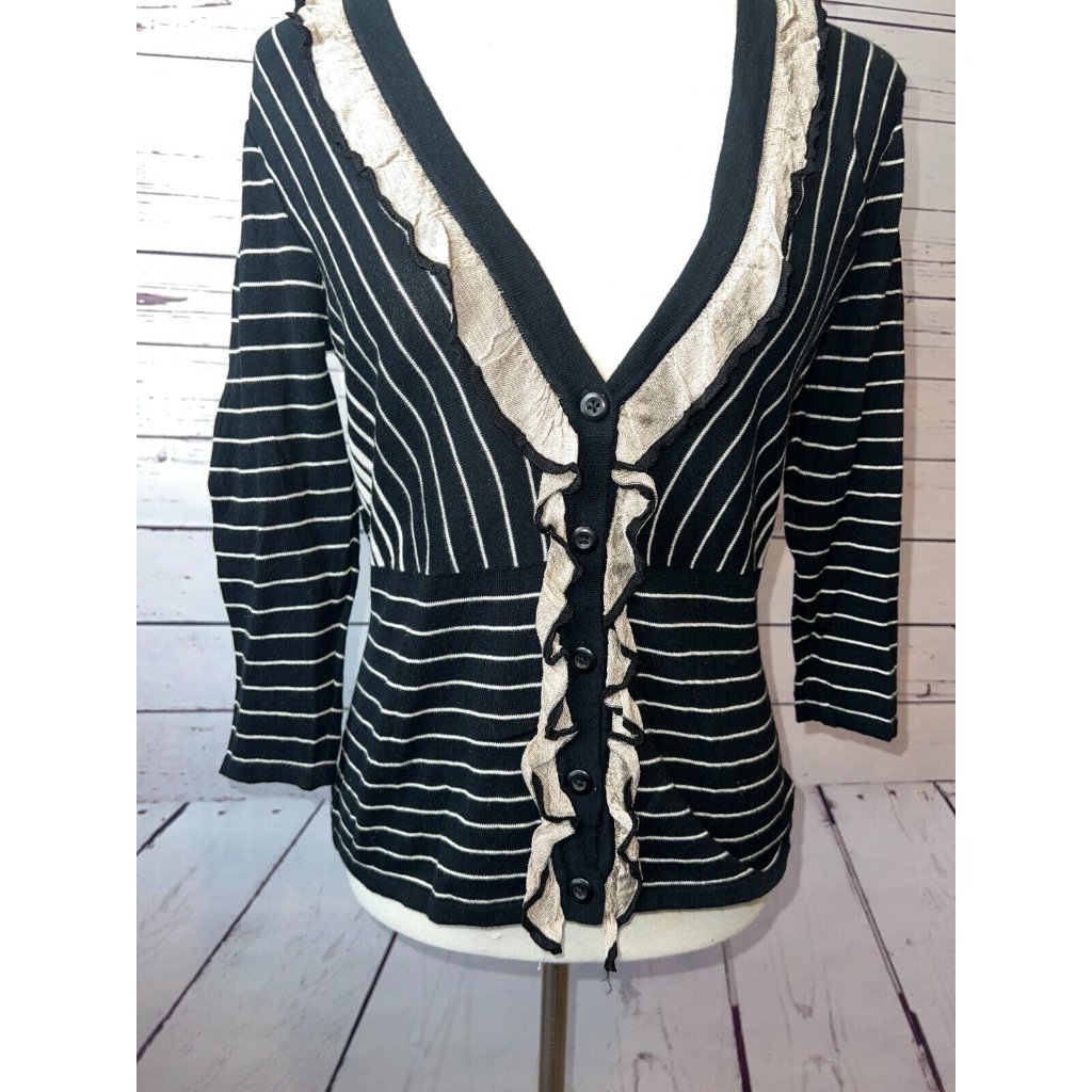 Cabi 276 The Flirt Ruffle Cardigan Sweater Size Small 276 Knit Striped Cotton